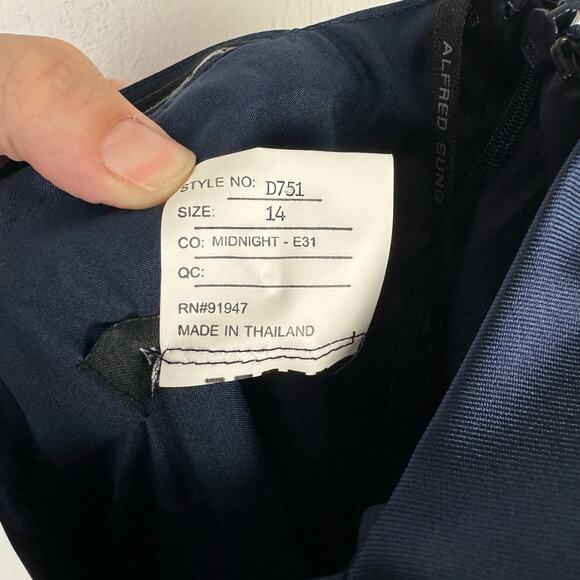 ALFRED SUNG D751 Midnight Navy NWT Off the Shoulder Criss Cross Back Satin Dress - Picture 13 of 15